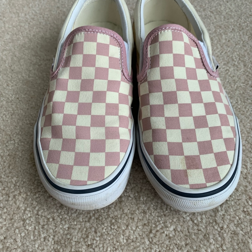 Vans classic slip on, pink ish with cream plaid, size 8